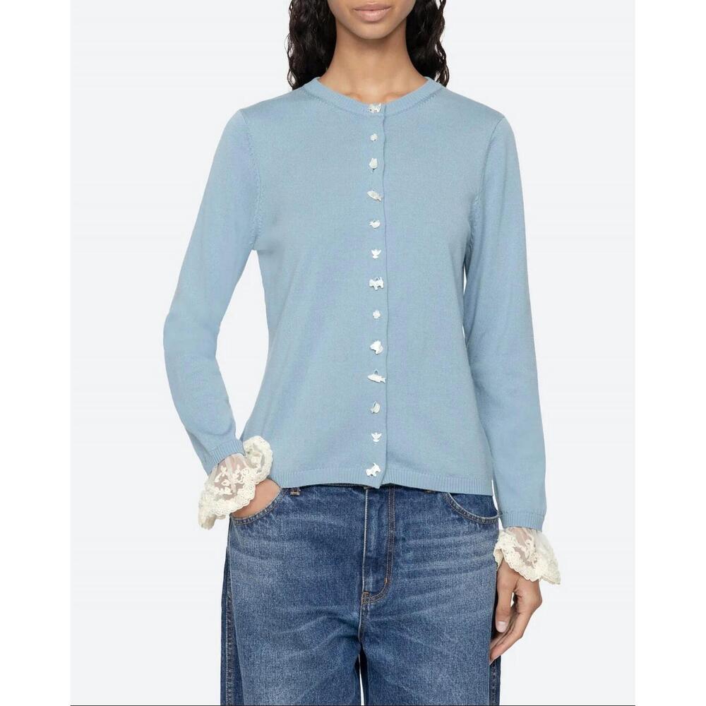 NEW SEA diane knit cardigan top in blue
